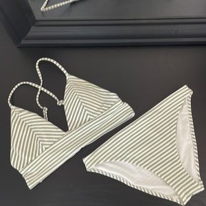 H&M Green and White Swimwear Bikini - Top US 4 , Bottom US 4